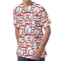 Red Striped Baseball Pattern Print Men's Velvet T-Shirt