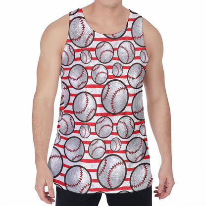 Red Striped Baseball Pattern Print Men's Velvet Tank Top