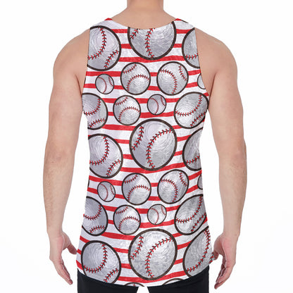 Red Striped Baseball Pattern Print Men's Velvet Tank Top