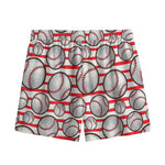 Red Striped Baseball Pattern Print Mesh Shorts