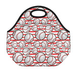 Red Striped Baseball Pattern Print Neoprene Lunch Bag