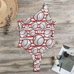 Red Striped Baseball Pattern Print One Shoulder Bodysuit