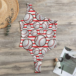 Red Striped Baseball Pattern Print One Shoulder Bodysuit
