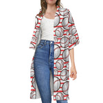 Red Striped Baseball Pattern Print Open Front Beach Cover Up