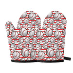 Red Striped Baseball Pattern Print Oven Mitts