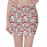 Red Striped Baseball Pattern Print Pencil Mini Skirt