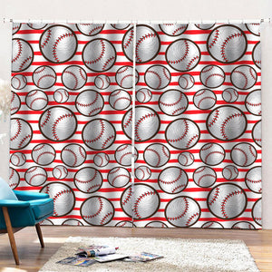 Red Striped Baseball Pattern Print Pencil Pleat Curtains