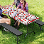 Red Striped Baseball Pattern Print Picnic Table Cover