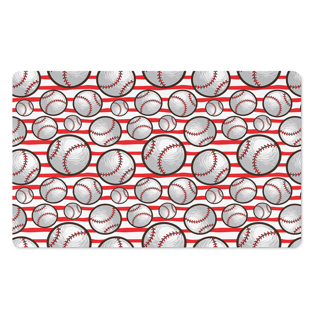 Red Striped Baseball Pattern Print Polyester Doormat