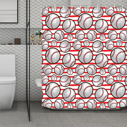 Red Striped Baseball Pattern Print Polyester Shower Curtain