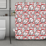 Red Striped Baseball Pattern Print Polyester Shower Curtain