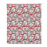 Red Striped Baseball Pattern Print Polyester Shower Curtain