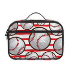 Red Striped Baseball Pattern Print Portable Lunch Bag