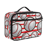 Red Striped Baseball Pattern Print Portable Lunch Bag