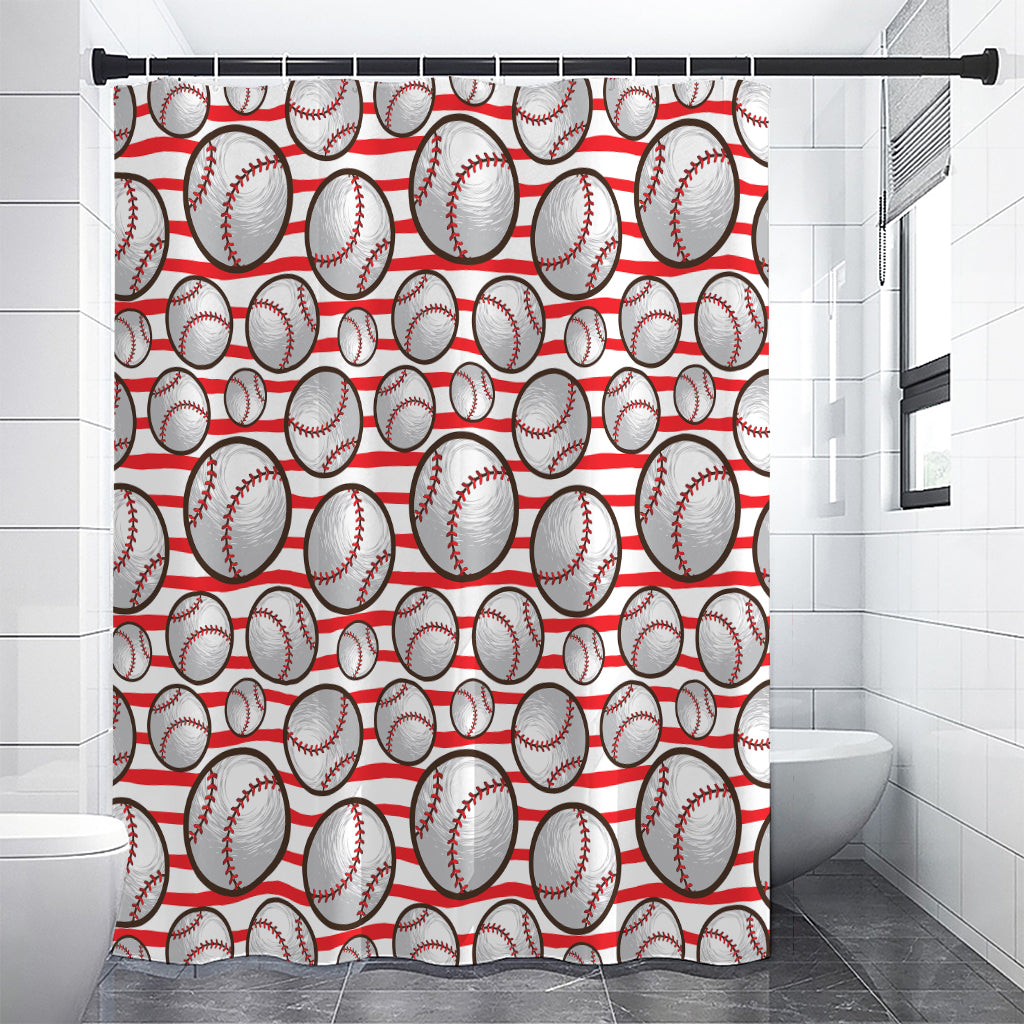 Red Striped Baseball Pattern Print Premium Shower Curtain