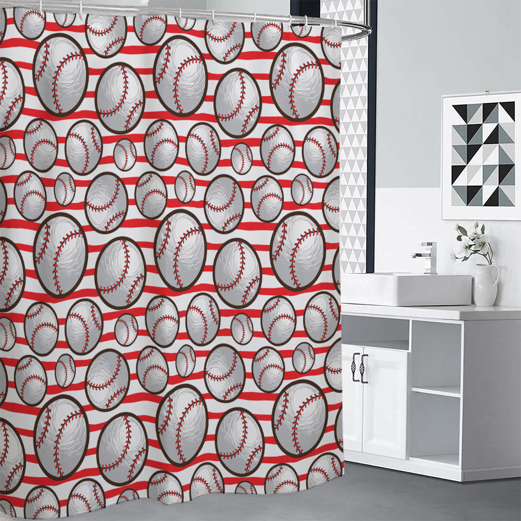 Red Striped Baseball Pattern Print Premium Shower Curtain