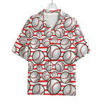 Red Striped Baseball Pattern Print Rayon Hawaiian Shirt