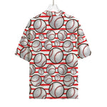Red Striped Baseball Pattern Print Rayon Hawaiian Shirt