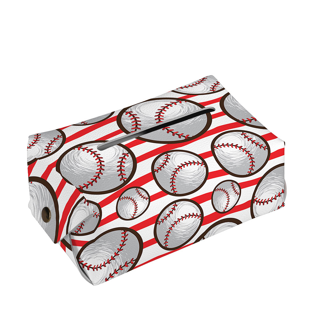 Red Striped Baseball Pattern Print Rectangle Tissue Box Cover