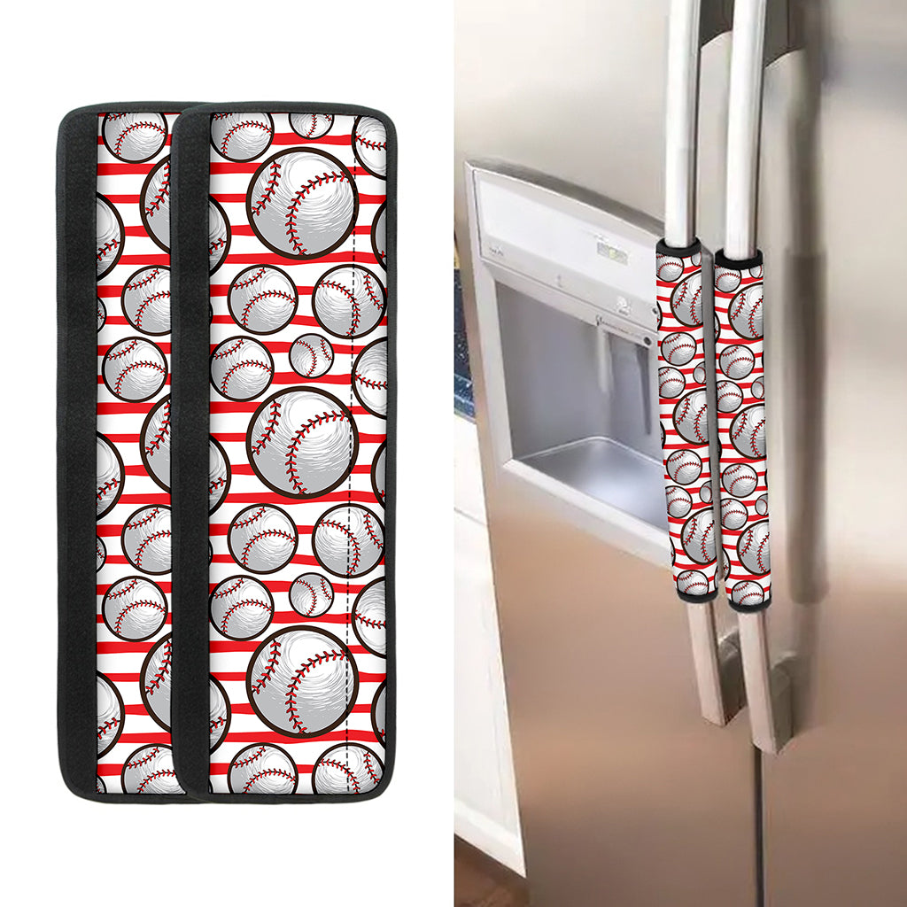 Red Striped Baseball Pattern Print Refrigerator Handle Covers
