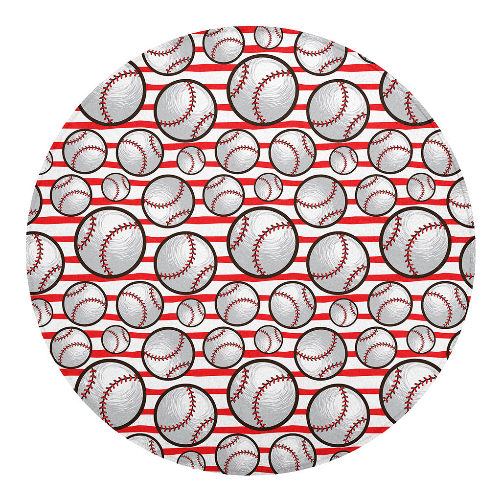 Red Striped Baseball Pattern Print Round Blanket