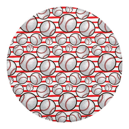 Red Striped Baseball Pattern Print Round Blanket