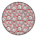 Red Striped Baseball Pattern Print Round Floor Mat
