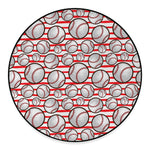 Red Striped Baseball Pattern Print Round Floor Mat