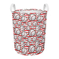 Red Striped Baseball Pattern Print Round Laundry Basket