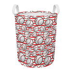 Red Striped Baseball Pattern Print Round Laundry Basket