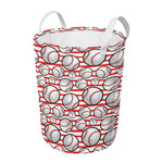 Red Striped Baseball Pattern Print Round Laundry Basket