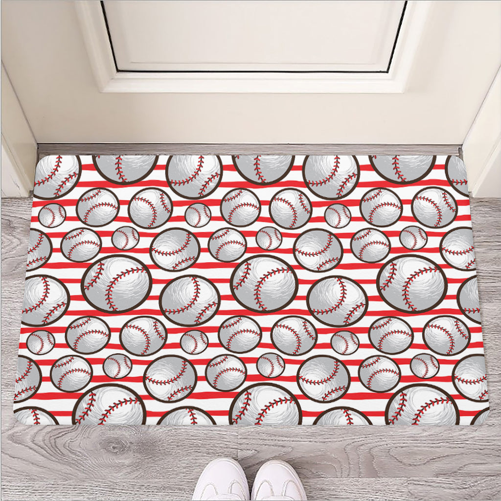 Red Striped Baseball Pattern Print Rubber Doormat