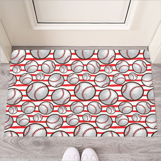Red Striped Baseball Pattern Print Rubber Doormat