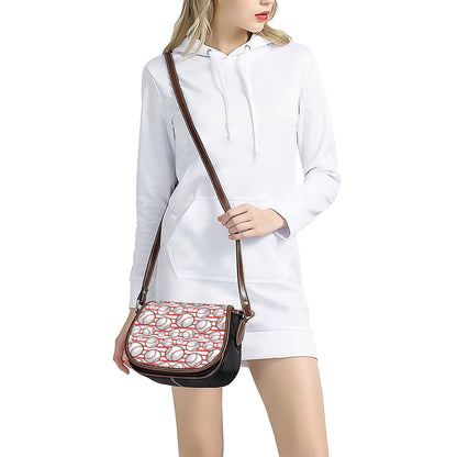 Red Striped Baseball Pattern Print Saddle Bag