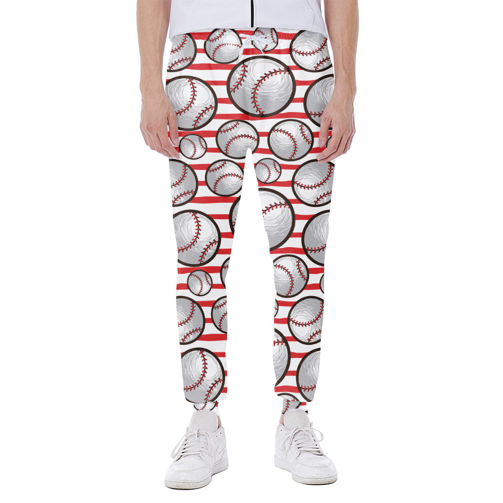 Red Striped Baseball Pattern Print Scuba Joggers