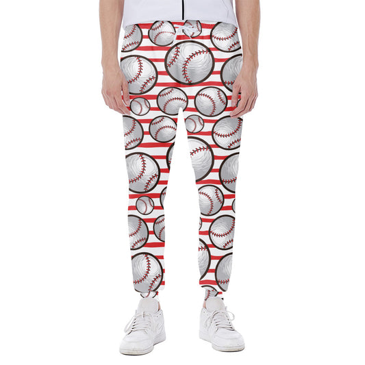 Red Striped Baseball Pattern Print Scuba Joggers