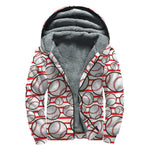 Red Striped Baseball Pattern Print Sherpa Lined Zip Up Hoodie