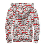 Red Striped Baseball Pattern Print Sherpa Lined Zip Up Hoodie