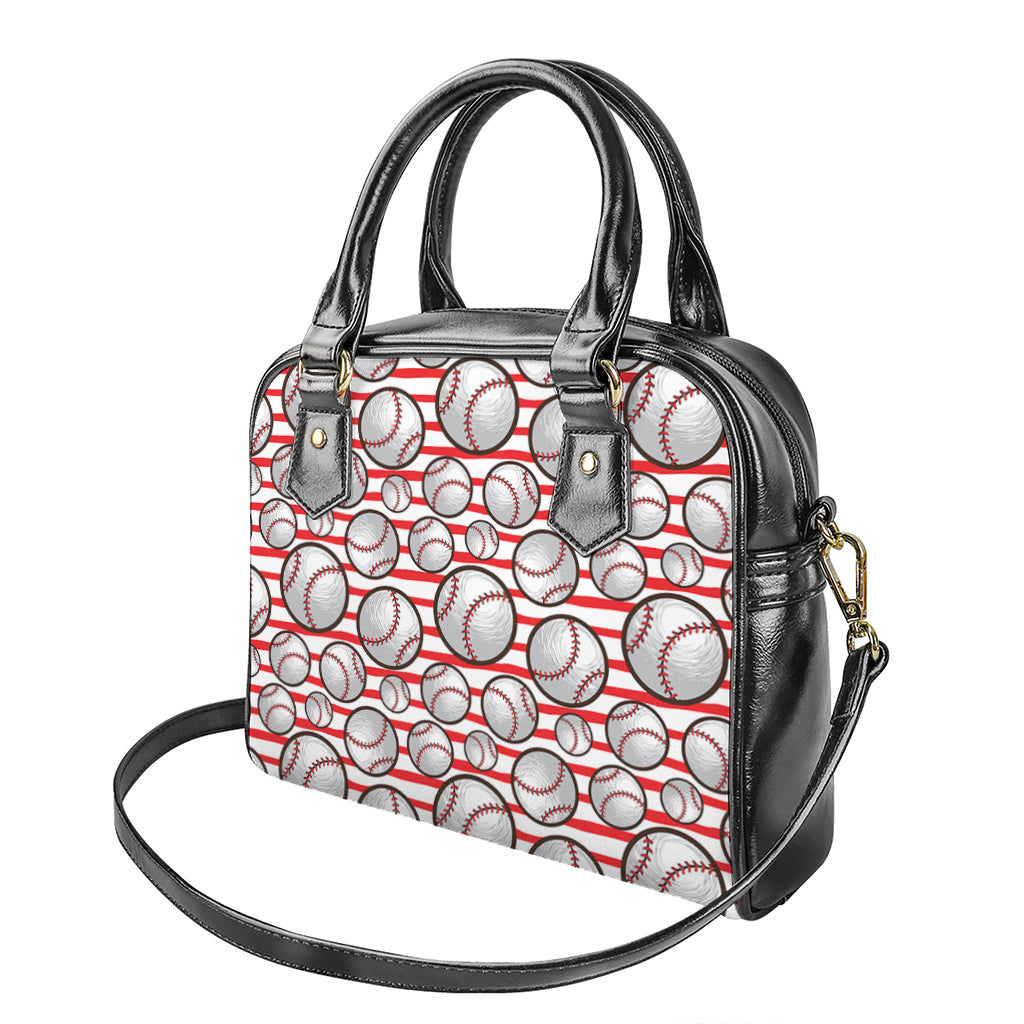 Red Striped Baseball Pattern Print Shoulder Handbag