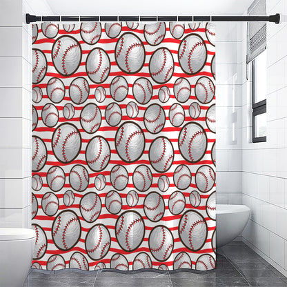 Red Striped Baseball Pattern Print Shower Curtain