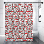 Red Striped Baseball Pattern Print Shower Curtain