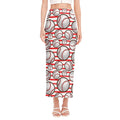 Red Striped Baseball Pattern Print Side Slit Maxi Skirt