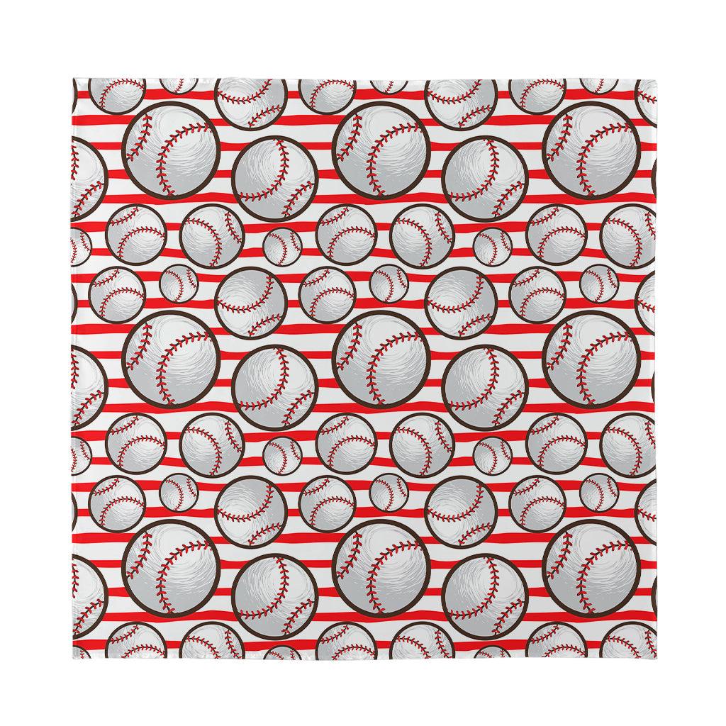 Red Striped Baseball Pattern Print Silk Bandana