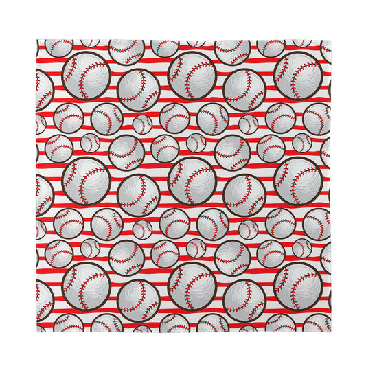 Red Striped Baseball Pattern Print Silk Bandana
