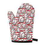 Red Striped Baseball Pattern Print Single Oven Mitt