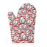 Red Striped Baseball Pattern Print Single Oven Mitt