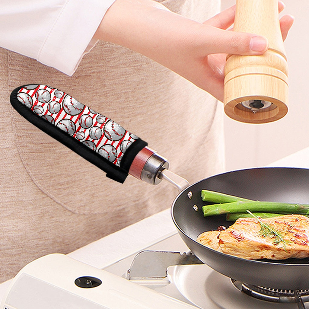 Red Striped Baseball Pattern Print Skillet Handle Cover