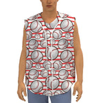 Red Striped Baseball Pattern Print Sleeveless Baseball Jersey