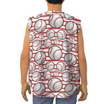 Red Striped Baseball Pattern Print Sleeveless Baseball Jersey