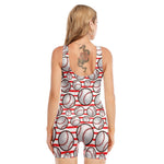 Red Striped Baseball Pattern Print Sleeveless One Piece Swimsuit
